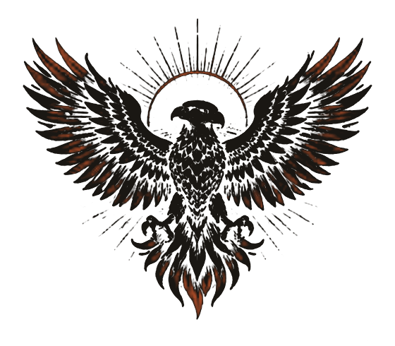 GARUD back graphic: Mythic eagle with sun rays