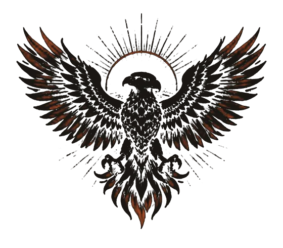 GARUD back graphic: Mythic eagle with sun rays