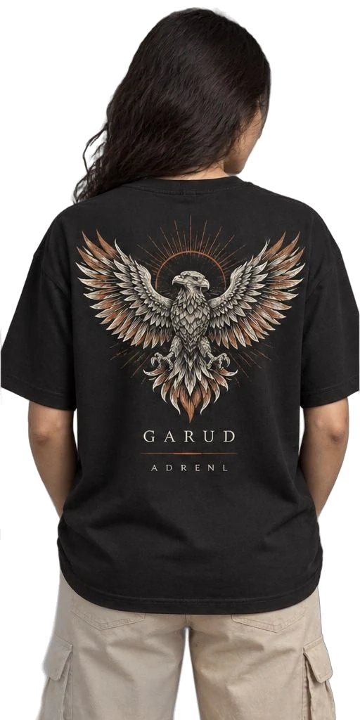 GARUD tee, back, on a model