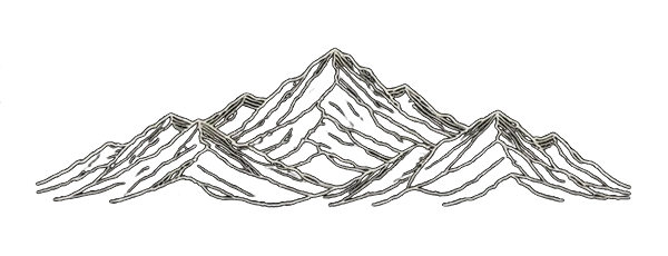RIDGE back print close-up: Layered mountain contours